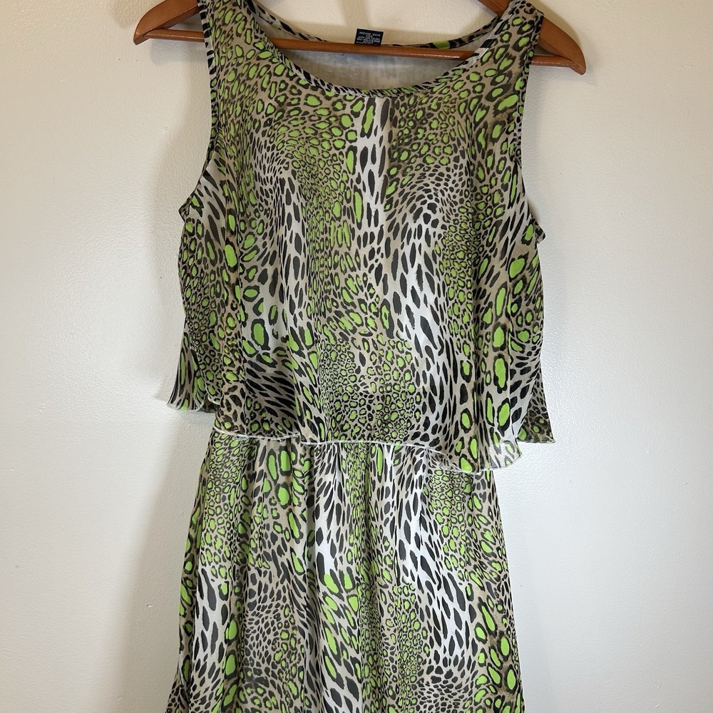 Robert Louis Women's Silky Maxi Dress Sz S Smock Waist, Scoop Neck Animal Print